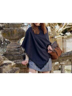Dubarry Hazelwood Navy Blue Wool Tweed Poncho OS